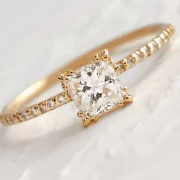14KT GOLD PLATED DAINTY STERLING SILVER DIAMOND CUT WHITE SAPPHIRES ENGAGEMENT - Picture 3 of 5